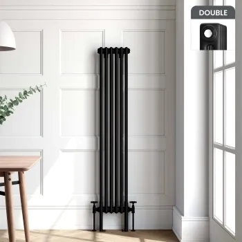 Athens Matt Black Double Column Vertical Traditional Radiator 1500x290mm