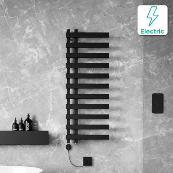 Palermo Electric Matt Black Designer Heated Towel Rail 1200x450mm
