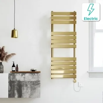 Santorini Electric Brushed Brass Flat Panel Heated Towel Rail 1200x450mm