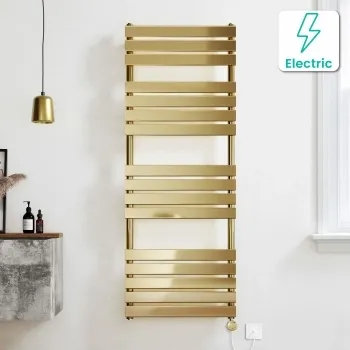 Santorini Electric Brushed Brass Flat Panel Heated Towel Rail 1600x600mm