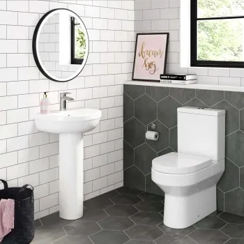 Denver Rimless Fully Back to Wall Close Coupled Toilet & Pedestal Basin Set