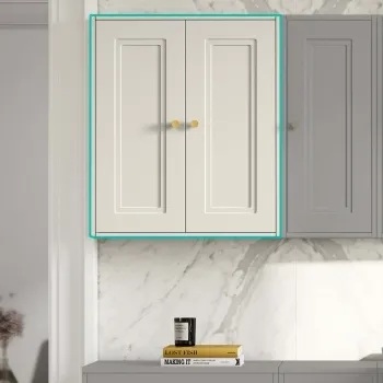 Chalk White Wall Hung Cabinet 700x600mm - Brushed Brass Accents