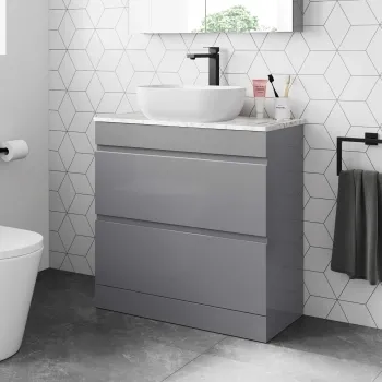Trent Stone Grey Vanity Drawer with Marble Top & Curved Counter Top Basin 800mm