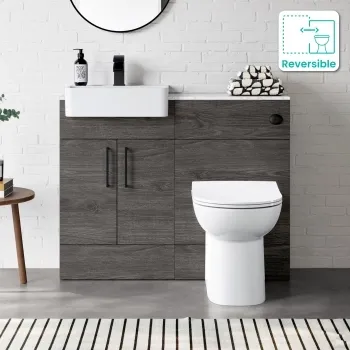 Harper Charcoal Elm Combination Vanity Basin with Marble Top & Aruba Toilet 1000mm - Black Accents