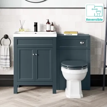 Bermuda Inky Blue Combination Vanity Basin and Hudson Toilet with Wooden Seat 1100mm