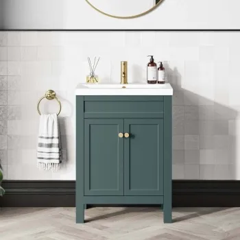Bermuda Midnight Green Basin Vanity 600mm - Brushed Brass Accents
