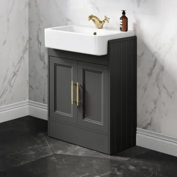 Monaco Graphite Grey Basin Vanity 600mm - Brass Knurled Handles