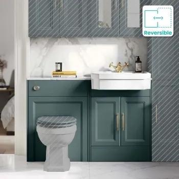 Monaco Midnight Green Combination Vanity Traditional Basin with Marble Top 1200mm (Excludes Pan & Cistern) - Brass Knurled Handles