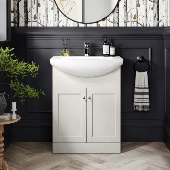 Capri Cotton White Vanity with Semi Recessed Basin 650mm - Brushed Handles