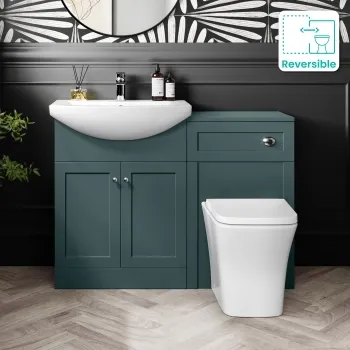 Capri Mystic Green Combination Vanity Basin and Houston Toilet 1150mm - Chrome Handles