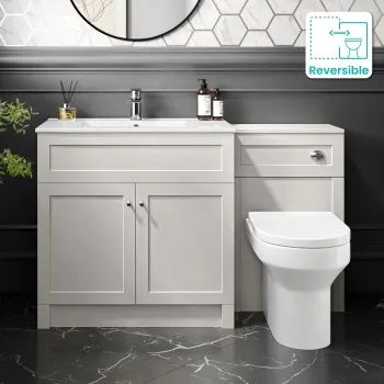 Milos Cotton White Combination Vanity Basin and Denver Toilet 1300mm - Chrome Handles