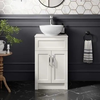 Milos Cotton White Vanity with Mesa Basin 500mm - Traditional Handles