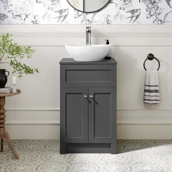 Milos Slate Grey Vanity with Oval Basin 500mm - Brushed Handles