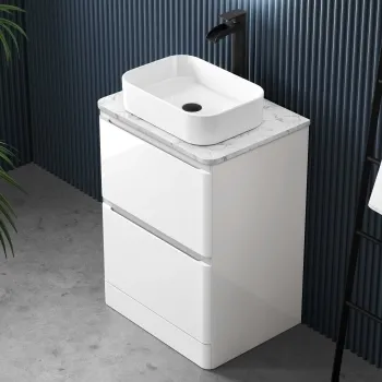 Corsica Gloss White Vanity Drawer with Marble Top & Marin Basin 600mm