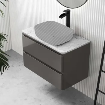 Corsica Tungsten Grey Wall Hung Drawer Vanity with Marble Top 800mm - Excludes Counter Top Basin