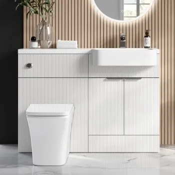 Sicily Fluted Coastal White Combination Vanity Basin and Houston Toilet 1200mm - Chrome Handles - Right Handed