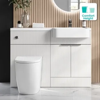 Sicily Fluted Coastal White Combination Vanity Basin and Utah Comfort Height Toilet 1200mm - Chrome Handles - Right Handed