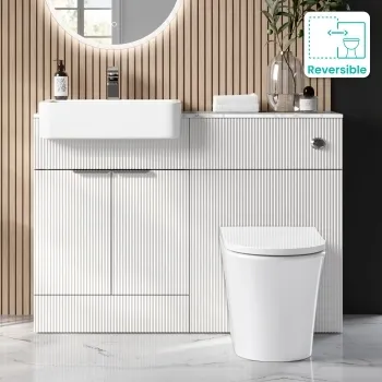 Sicily Fluted Coastal White Combination Vanity Basin with Marble Top & Tucson Toilet 1200mm - Chrome Handles