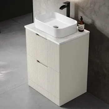 Crete Fluted Linen White Vanity Drawer with Marble Top & Marin Basin 600mm