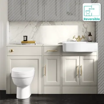 Monaco Chalk White Combination Vanity Basin and Seattle Toilet 1500mm - Brass Knurled Handles