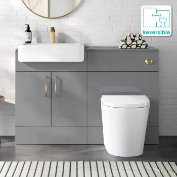 Harper Stone Grey Combination Vanity Basin and Boston Toilet 1200mm - Brushed Brass Accents