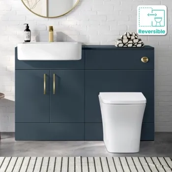 Harper Navy Blue Combination Vanity Basin and Houston Toilet 1200mm - Brushed Brass Accents