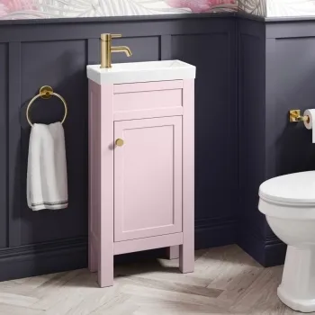 Bermuda Cashmere Pink Cloakroom Basin Vanity 400mm - Brushed Brass Accents