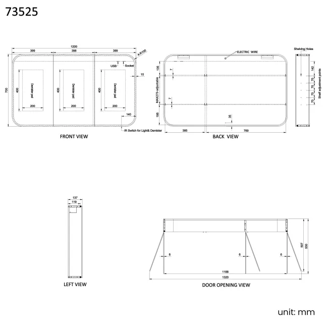 Willow Illuminated LED Mirror Cabinet 700x1200mm