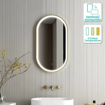 Ada Pill Brushed Brass Illuminated LED Mirror 900x500mm
