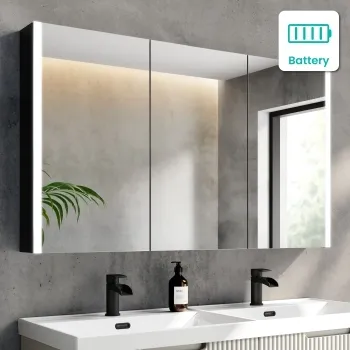 Selma Battery Operated Matt Black Illuminated LED Mirror Cabinet 700x1200mm