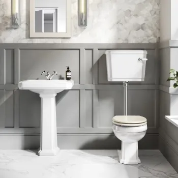 Hudson Traditional Low-Level Toilet With Chalk White Seat & Pedestal Basin - Single Tap Hole