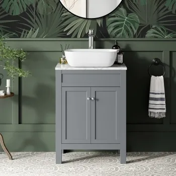 Bermuda Dove Grey Vanity with Marble Top & Curved Counter Top Basin 600mm