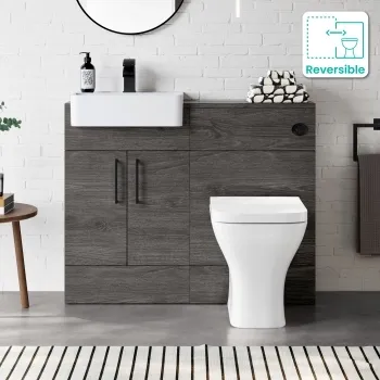 Harper Charcoal Elm Combination Vanity Basin & Atlanta Toilet 1000mm - Black Accents