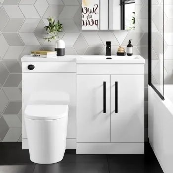 Avon Gloss White Combination Vanity Basin and Boston Toilet 1100mm - Black Accents - Right Handed