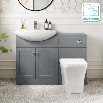 Capri Fog Grey Combination Vanity Basin and Houston Toilet 1150mm - Chrome Handles