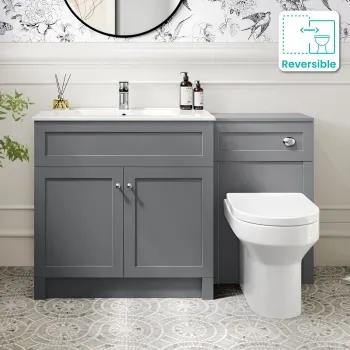 Milos Fog Grey Combination Vanity Basin and Denver Toilet 1300mm - Chrome Handles