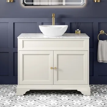 Lucia Chalk White Vanity with Marble Top & Oval Counter Top Basin 1030mm - Brushed Brass Accents