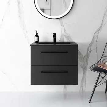 Elba Matt Black Wall Hung Basin Drawer Vanity 600mm