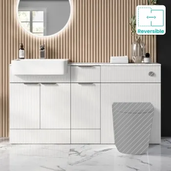 Sicily Fluted Coastal White Combination Vanity Basin with Marble Top 1500mm (Excludes Toilet) - Chrome Handles