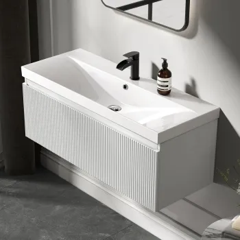 Malta Fluted Coastal White Wall Hung Basin Drawer Vanity 1000mm