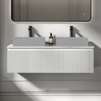 Malta Fluted Coastal White Double Wall Hung Drawer Vanity with Marble Top 1200mm - Excludes Counter Top Basin