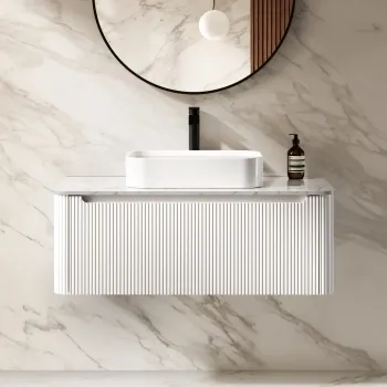 Sorrento Fluted Coastal White Wall Hung Drawer Vanity with Marble Top & Marin Basin 1000mm
