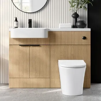 Sicily Fluted Country Oak Combination Vanity Basin and Tucson Toilet 1200mm - Black Accents - Left Handed