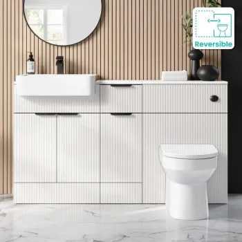 Sicily Fluted Coastal White Combination Vanity Basin and Miami Toilet 1500mm - Black Accents