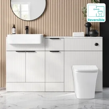 Sicily Fluted Coastal White Combination Vanity Basin with Marble Top & Houston Toilet 1500mm - Black Accents