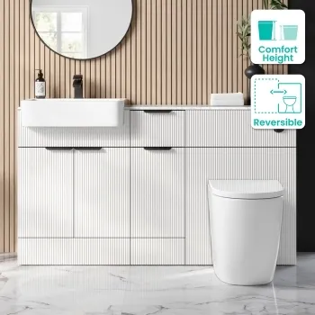 Sicily Fluted Coastal White Combination Vanity Basin with Marble Top & Utah Comfort Height Toilet 1500mm - Black Accents