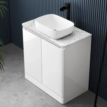 Corsica Gloss White Vanity with Marble Top & Curved Basin 800mm