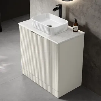 Crete Fluted Linen White Vanity with Marble Top & Reno Basin 800mm