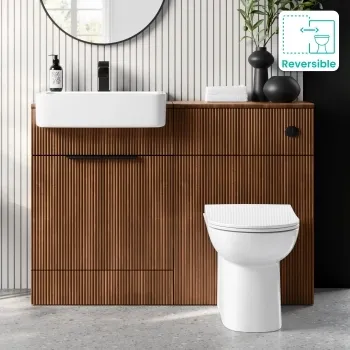 Sicily Fluted Black Walnut Combination Vanity Basin and Aruba Toilet 1200mm - Black Accents