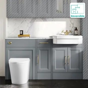 Monaco Dove Grey Combination Vanity Traditional Basin with Marble Top and Boston Toilet 1500mm - Brass Knurled Handles